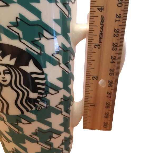 Starbucks 2017 Tall Ceramic Mug White Green Houndstooth - Picture 10 of 11